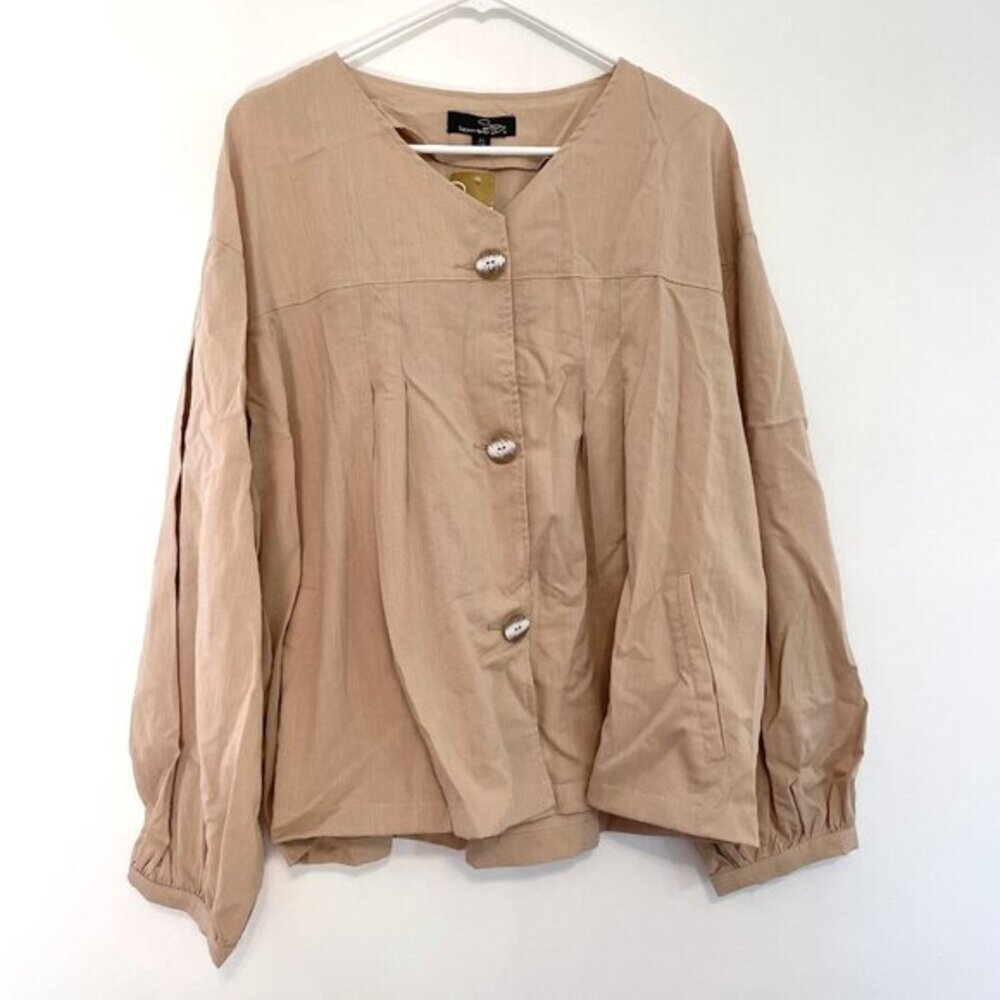 NEW NWT SUZANNE BETRO Plus Size Stone Pleated Swing Jacket Tan Beige Work Spring